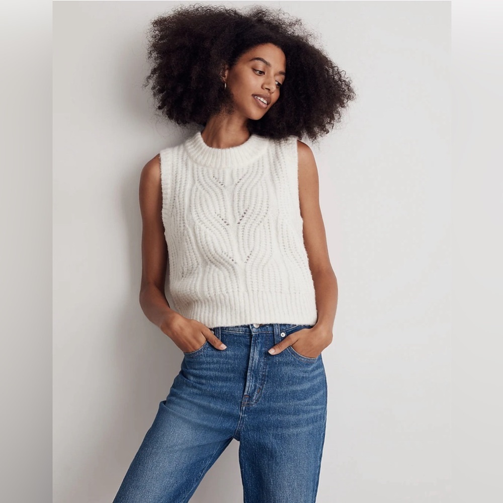 Madewell White Cable Knit Sweater Vest